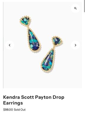 Kendra Scott Payton Drop Earrings — Blue Teal Mosaic with Gold